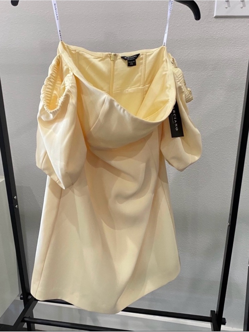 Marciano Pale Yellow Off-Shoulder Mini Dress